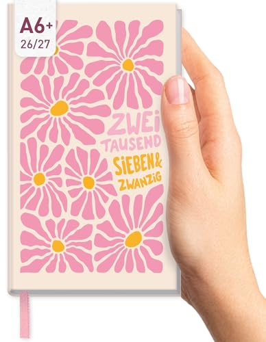 Häfft-Timer Slim Schülerkalender 2026 2027 A6+ Pink Flowers | Handlicher Studienplaner mit 1 Woche auf 2 Seiten, Semesterplaner, Schülerplaner für Oberstufe, Ausbildung oder Studium