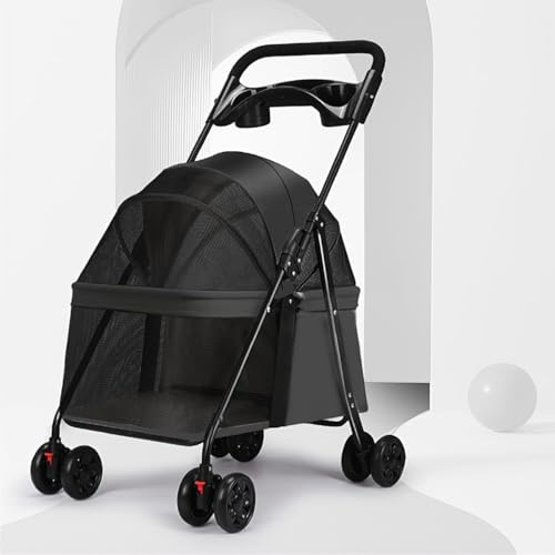 3 In1 Premium Pet Stroller Foldable Medium Size Dog Buggies with Luxury Style 4 Wheels Steel Frame Small Dogs Cats (Black)