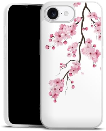 Premium Silikon Hülle kompatibel mit Apple iPhone 16e Handyhülle weiß Case Kirschblüten Japan Asien