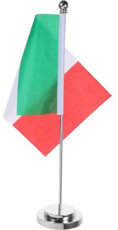 FELTECHELECTR Mini Bandiera Italiana da Tavolo in Poliestere e Ferro, Decorazione per Ufficio e Festa, Design Italiano Elegante, Salvaspazio e Uso Prolungato