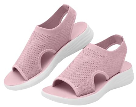 Sandales Femme été en Maille tricotée Respirante, Chaussures Ouvertes à Semelle Souple épaisse, Bride arrière, Confort Marche Ville Plage Vacances