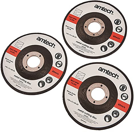 Amtech - 3pc 115mm Metal Cutting Disc Set, Reinforced Design for High-Speed Clean Cuts on Steel and Aluminium