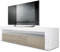 Vladon Lowboard Valencia, Made in Germany, TV-Kommode mit 1 offenem Fach und 2 Klappen, Weiß matt/Eiche sägerau/Weiß Hochglanz (155 x 46 x 40 cm)
