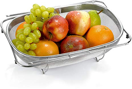 Tescoma 428550 Scolatutto Estensibile, Acciaio Inossidabile, Grigio, 35.5 x 26 x 10.5 cm
