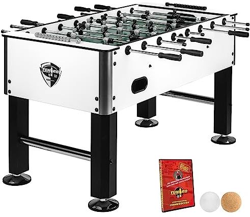 TUNIRO Tischkicker Basic/Pro, vormontiert, BTFV Zertifiziert, 4 Dekorvarianten, schadstoffgeprüft, inkl. DVD + Bälle, Kicker-Tisch Tischfussball