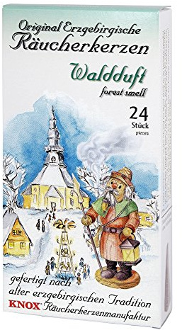 KNOX Räucherkerzen/Räucherkegel - Original Räucherkerzen nach erzgebirgischer Tradition gefertigt - Duftnote: Waldduft - 24 Stück - Made in Germany