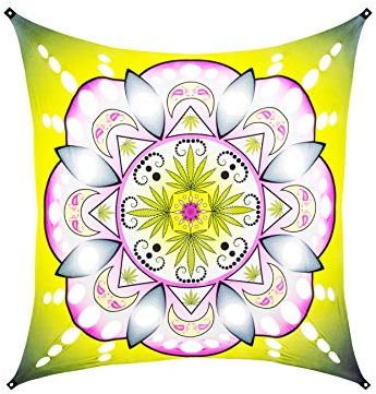 PSYWORK Schwarzlicht Segel Spandex | Goa Pot Mandala | 3 x 3m | UV-aktiv | Leuchtend | Wandtuch Wandbehang Stoff Neon Deko Party Tuch Tapestry Poster PSY