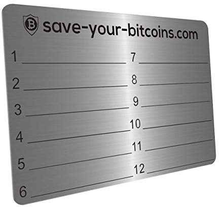 Save-Your-Bitcoins Recovery Seed Phrase Metallplatte aus Edelstahl (V4A) mit Holder, 1 Stück