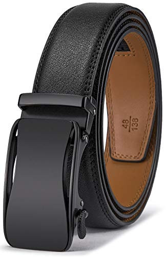 BULLIANT Gürtel Herren, Gürtel Ratsche Ledergürtel Automatikschließe für Herren Anzug Business Kleidung,Breit 35mm,Größe Angepasst(Schwarz-125cm/36-42 taille verstellbar)