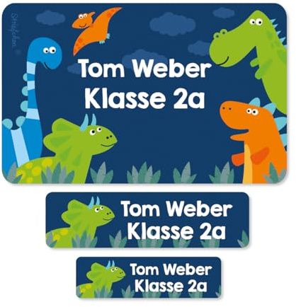 Striefchen® Schuletiketten mit Namensaufdruck - Dinos - in 3 verschieden Größen