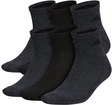 adidas Athletic 6-Pack Quarter Socks Black Onix Marl/Black/Onix LG (Men's Shoe Size 6-12)