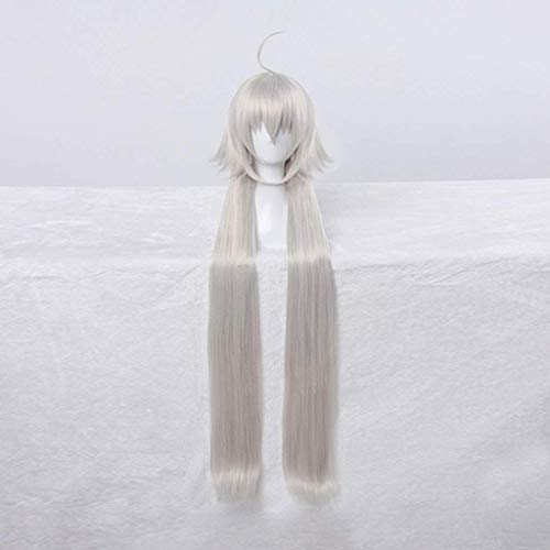 GJBXP Haarteile Anime Cosplay Rose Net Perücken mit Pony 100% Hochtemperaturbeständige Faser Grau Weiß Lange Glattes Haar 40 zoll