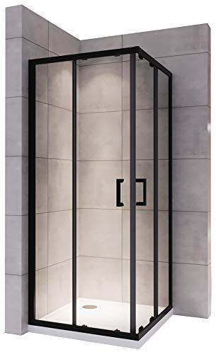 LANABLACK Cabine douche noire H 185 cm porte coulissante transparente 90 x 100 cm