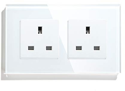 BSEED 13A Double Power Socket, UK Standard Double Socket with Glass Panel,2 Gang Unswitched Socket White,157mm*86mm Screwless Wall Outle