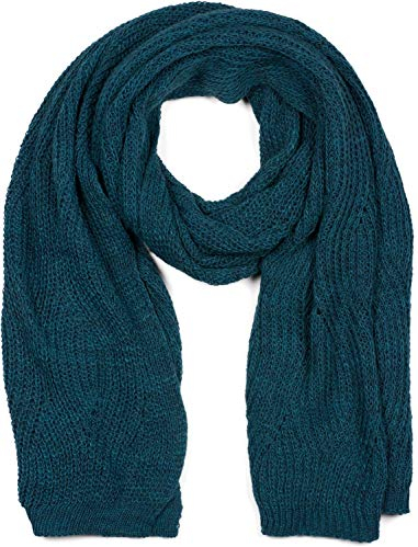 styleBREAKER Unisex Strick Schal mit Wellenmuster, Uni Winter Strickschal einfarbig, locker gestrickt, Lochstrick Muster 01018163, Farbe:Petrol