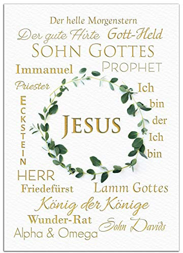 JESUS Poster Bild „Die Namen Jesus“ christliche Geschenk-Idee Bibel - Kunstdruck mit goldfarbiger Schrift ohne Rahmen DIN A4…