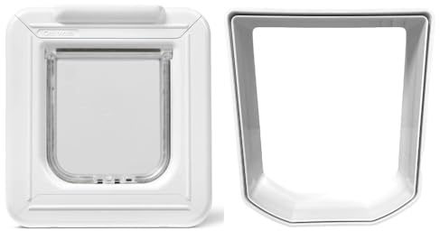 Cat Mate Elite Microchip Cat Flap with Digital Timer & LCD Display Bundle, Includes Pet Door (355) & Elite Wall Liner (308) - Small to Average Sized Cats, for UPVC, Glass and Wood Installation