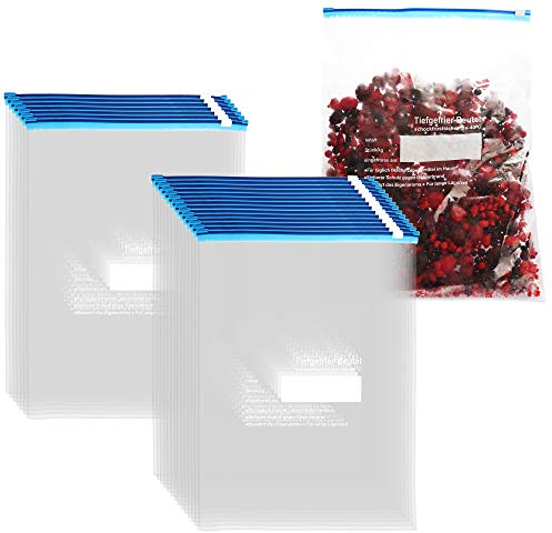 com-four® 21x Gefrierbeutel 6 Liter zum Verschließen, wiederverschließbare Frischhaltebeutel zur Lebensmittelaufbewahrung - Allzweckbeutel für Aromaschutz und Vitaminfrische bis -40°C (6 L - 21 Stück)