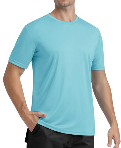 MAGCOMSEN UV Tshirt Herren Schwimmshirt Funktionsshirt Stretch Atmungsaktiv Sonnenschutz Ohne Etiketten Seeblau XL