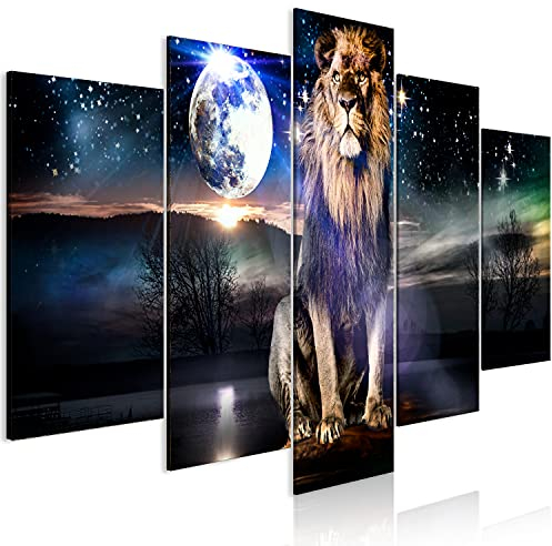 B&D XXL - Wandbilder XXL Tiere 200x100cm 5 tlg - Wand Deko Leinwand Bilder Groß Wanddeko Wohnzimmer Schlafzimmer Kunstdrucke - Abstrakt Löwe Landschaft Mond Sterne g-C-0385-b-m