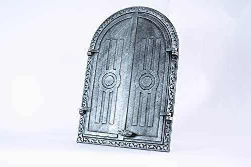 SEZAM Porte de fumoir double en fonte, avec loquet de porte, semi-circulaire, porte pour fumoir - porte de four - porte de four en pierre, 39,5 x 3,5 x 58,5 cm, argent antique peint