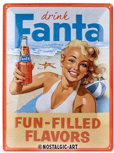 Nostalgic-Art Retro Blechschild, 30 x 40 cm, Fanta – Beach Girl – Geschenk-Idee als Bar-Zubehör, Original Lizenzprodukt (OLP), aus Metall, Vintage Design, Blechschilder Sprüche