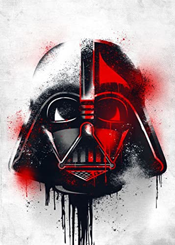 Displate Star Wars Metal Poster Magnetische Befestigung Offiziell Lizenziert Bilder Helmets Graffiti - Darth Vader Graffitti Helmet Poster Größe - 32x45cm