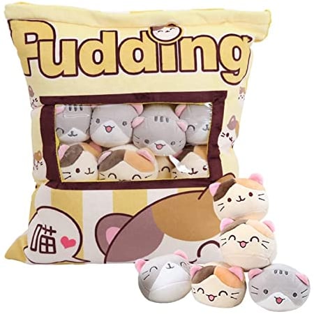 HXPLN Plüsch Kissen, abnehmbare Spielzeug, Pudding Katze Kissen, Tasche, niedliche Dekoration Geschenk für Jugendliche, Mädchen, Kinder (8 gelbe Kätzchen)