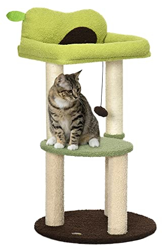 PawHut Árbol Rascador para Gatos Altura 83 cm Torre para Gatos con Cama en Forma de Aguacate Plataforma Postes de Sisal y Bola Colgante Ø44x83 cm Verde