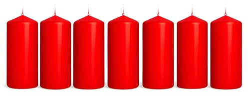 Pillar Candles Pack of 8 Unscented Red Matt - 10 x 5 cm / 4 x 2 in - Long Burning Up to 20 Hours - Elegant Dripless Wax Candles for Weddings, Christmas, Parties, Events, Home, Table Decoration
