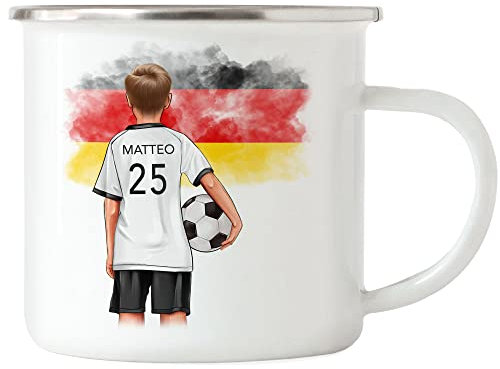Kiddle-Design Fussball Emaille Tasse Personalisiert WM Weltmeisterschaft Namen Fußball Becher Fanartikel Kinder Jungs Mädchen Fussballtasse Fußballfan Kinderbecher
