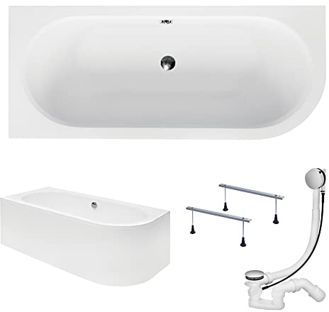 KOLMAN Badewanne AVITA Eckbadewanne 170x75 Links mit AcrylSchürze, Ablaufgarnitur und Füßen Komplettset 4in1 Premium Original Acryl Wanne Siphon