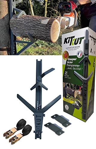 KITKUT Support de bûche pour couper son bois jusqu'à 24 cm - S'installe partout avec ses accroches - Chevalet de sciage bois de chauffage. Robuste et facile d'utilisation