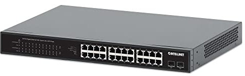 Intellinet Switch Poe+ Gigabit Ethernet Non gestito a 24 Porte, Budget di Alimentazione 370 W, 2 Porte SFP da 1 Gbps, Montaggio su Rack/Desktop, Porte autosensing, Metallo Robusto, Garanzia Mfg di 3