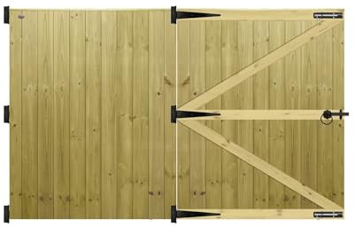 MADE TO MEASURE Wooden Double Driveway Gates Pair Bespoke Lighter Semi-Braced Framing with Interlocked Tongue & Groove Boards Flat Top Design <5ft (150cm) High x <8ft (244cm) Wide +450mm Hinge Pack