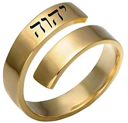 YHWH Hebräischer Gott Name 18K Gold Wrap Manschette Ring Edelstahl Jewish Jehova Tetragrammaton Symbol Finger Ring fü rIsrael Christ Schmuck