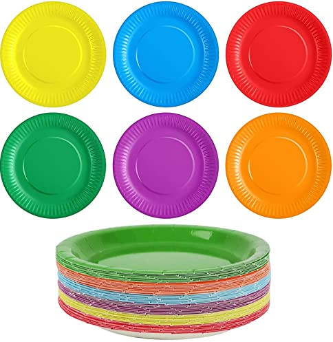 LATERN 90 Pezzi Piatti di Carta Colorati, 7 Pollici Piatti di Carta Usa e Getta Piatti da Dessert Piatti per Cena per Nozze Compleanno Festa Picnic Doccia del Bambino Pittura Fai Da Te (6 Colori)