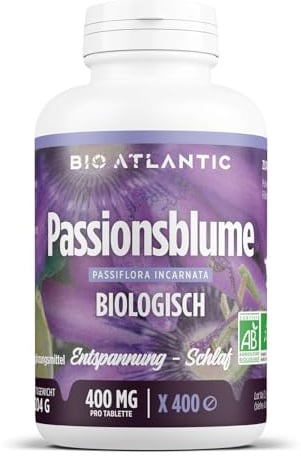 Bio Passionsblume 1600 mg pro Tag - ENTSPANNUNG, SCHLAF - 400 Tabletten | Premium Naturprodukt & Rein pflanzlich