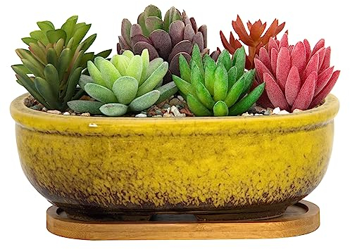 ARTKETTY Vasi rettangolari con scolapiatti ideali per piante d'appartamento come piante grasse, cactus o bonsai. Decorazione perfetta per davanzale o casa, in ceramica di alta qualità