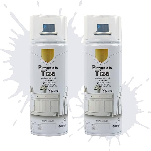 Etrexonline Pintura en Spray Ultra Mate a la Tiza, Chalk Paint Spray, Ideal para Metal,Madera y Cerámica, Acabado de Estilo Vintage - Color Blanco puro (400ml, 2 Unidades)