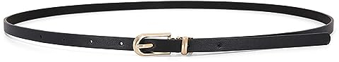 LECTNORE Damen Skinny Ledergürtel für Kleider Schlanker Taillengürtel mit Metallschnalle für Jeans Kleid Hosen (schwarz)