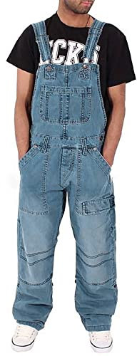BOTCAM Salopette uomo pantaloni da lavoro taglia 60 tuta versatile uomo denim moda semplice baggy jeans con tasche, Azzurro, XXL