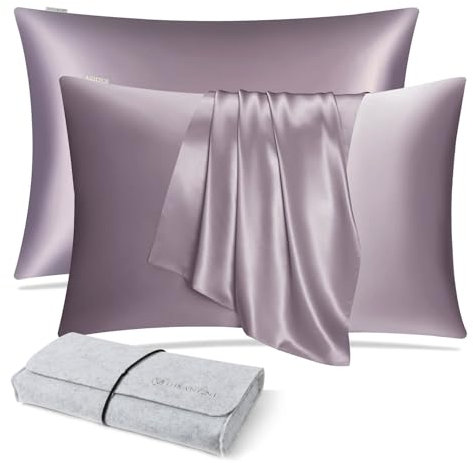 DISANGNI 100% Natural Mulberry Silk Pillow case for Hair and Skin with Hidden Zipper 22 Momme Both Sides Real Silk Pillow Case (2pc 50x75cm, Light Purple)