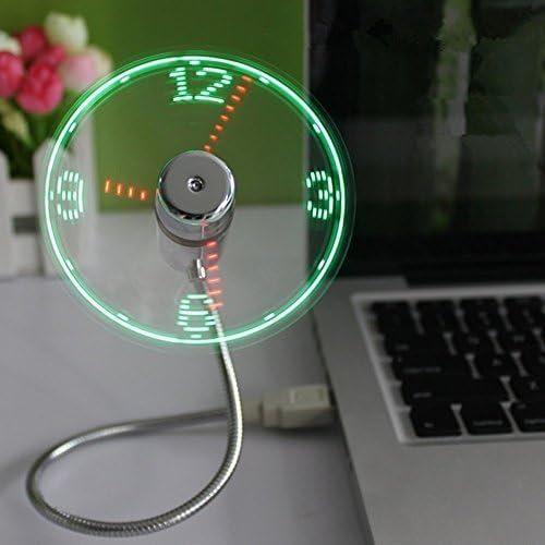 Redlution USB LED Uhr Ventilator mit Echtzeit Anzeigefunktion Tragbarer Kühlventilator Mini USB Schwanenhals Ventilator für Laptop und PC, Silber