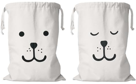 2 Piezas Bolsa de Tela Lavanderia con Cordón, Bolsa de Lavandería de Lona y Algodón, Bolsas Viaje Ropa Sucia, Bolsa de Tela Grande, Duradera, para Hogar Gimnasio Viaje Dormir y Sonreír Oso 60 X 50cm