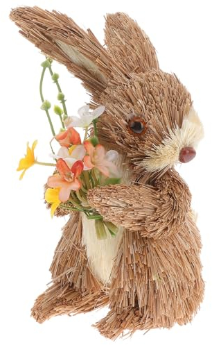 Ciieeo Figurine De Lapin De Paille De Pâques Statues De Lapin Debout Figurines De Paille Tissées À La Main Sculpture Animale en Paille Animaux De Paille Faits À La Main pour Les