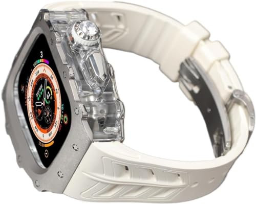 Cinturino in gomma resistente in titanio, per Apple Watch Ultra 2, 49 mm, 45 mm, 44 mm, con lunetta trasparente, in acciaio inox, per iWatch 9/8/7/6/5/4/SE accessori, 49MM, Agata