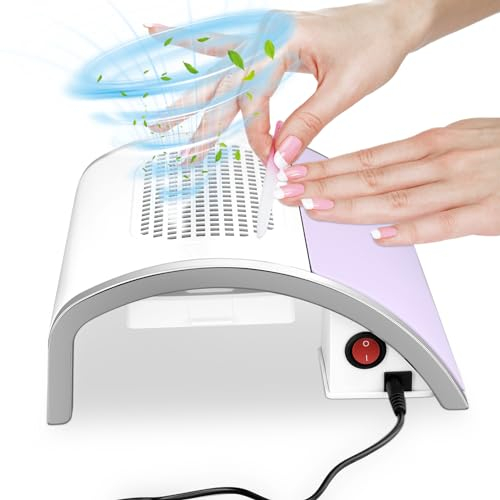 HuuppHip Nail Salon Dust Collector, 80W Nail Vacuum Cleaner with 2 Fans, Professional Dust Extractor for Home Salon Use with 2 Non-Woven Bags
