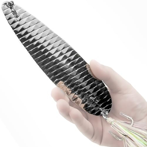 VMSIXVM Magnum Flutter Spoon Deep Sea Jigging Fishing Lures, 7.5-9 Inch Large Hard Metal Sinking Trolling Casting Striper Fishing Spoon Baits for Striped Bass, Salmon, Walleye, Saltwater, Freshwater