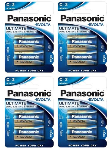 PANASONIC Confezione da 4 blister da 2 batterie Evolta Baby C LR14-1,5 V
